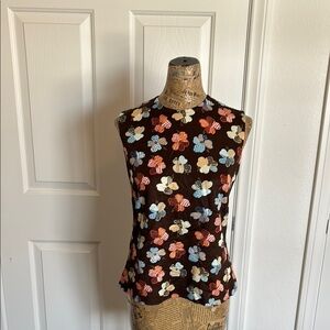 Frayne vintage floral top blouse xs/s brown back zipper closure multicolor boho